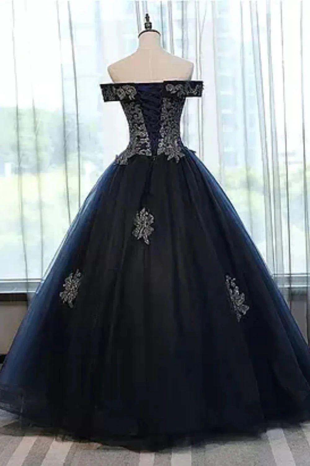 Dressime Ball Gown Off The Shoulder Tulle Long Princess Dress Appliques&Beads dressime