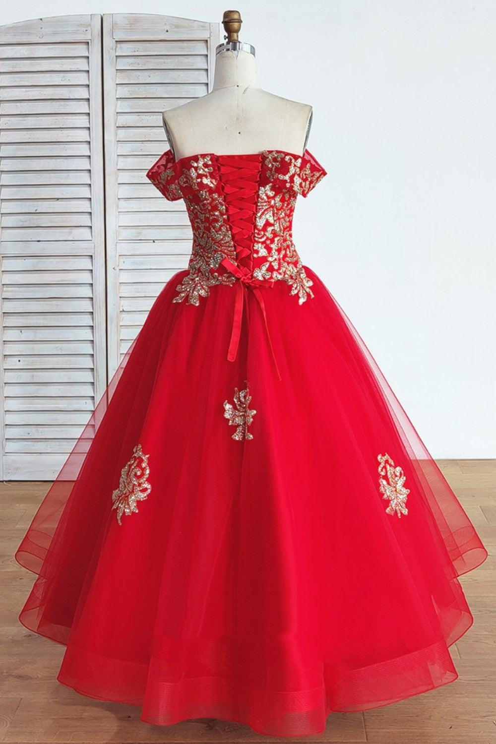 Dressime Ball Gown Off The Shoulder Tulle Long Princess Dress Appliques&Beads dressime