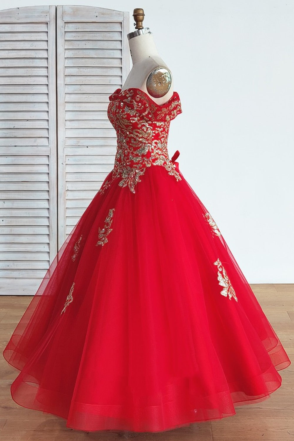 Dressime Ball Gown Off The Shoulder Tulle Long Princess Dress Appliques&Beads dressime