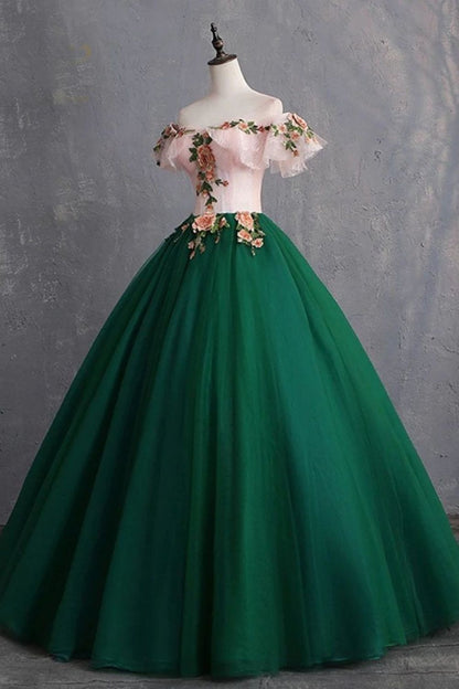 Dressime Ball Gown Off The Shoulder Tulle Princess Dress With Appliques dressime