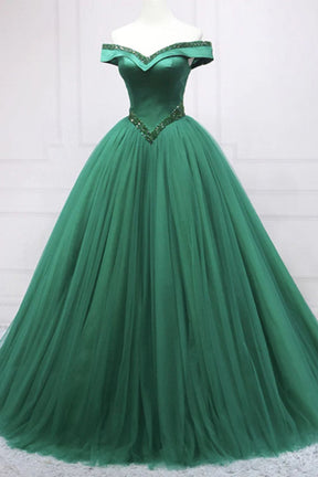 Dressime Ball Gown Off the Shoulder Tulle Beaed Princess Dress dressime