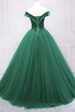 Dressime Ball Gown Off the Shoulder Tulle Beaed Princess Dress dressime