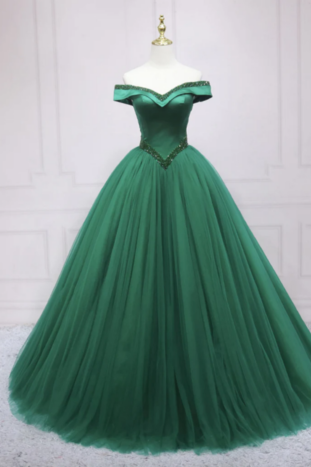 Dressime Ball Gown Off the Shoulder Tulle Beaed Princess Dress dressime