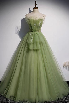 Dressime Ball Gown Spaghetti StrapTulle Long Princess Dress With Appliques dressime