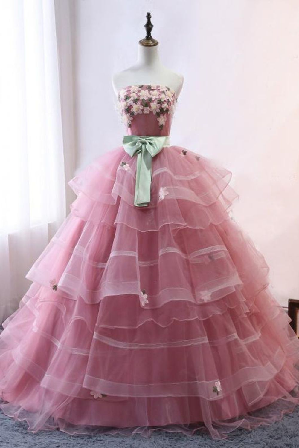 Dressime Ball Gown Strapless Tulle Tiered Long Princess Dress dressime