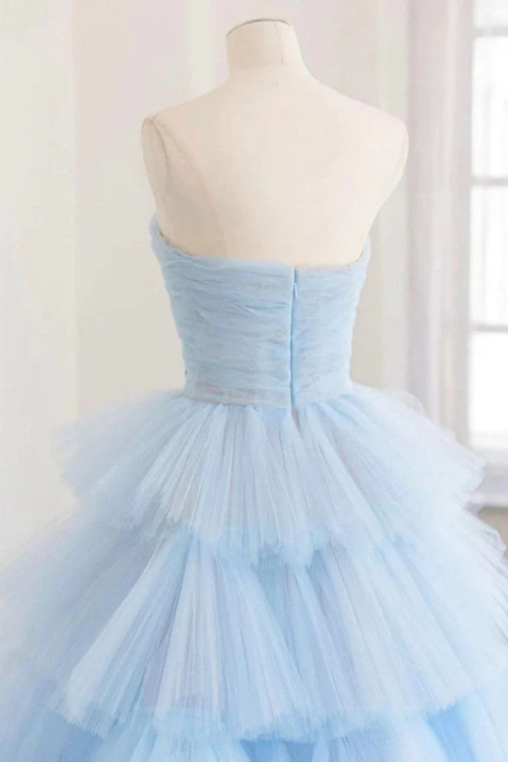 Dressime Ball Gown Strapless Tulle Tiered Pleats Long Princess Dresses dressime