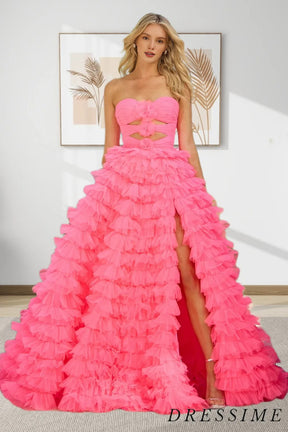 Dressime Ball Gown Sweetheart Tiered Printed Tulle Long Prom Dress dressime