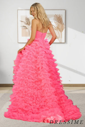 Dressime Ball Gown Sweetheart Tiered Printed Tulle Long Prom Dress dressime