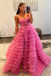 Dressime Ball Gown Sweetheart Tiered Printed Tulle Long Prom Dress dressime