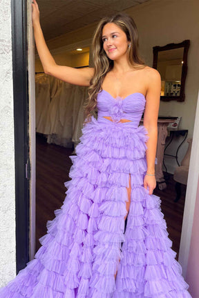 Dressime Ball Gown Sweetheart Tiered Printed Tulle Long Prom Dress dressime