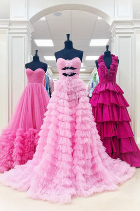 Dressime Ball Gown Sweetheart Tiered Printed Tulle Long Prom Dress dressime