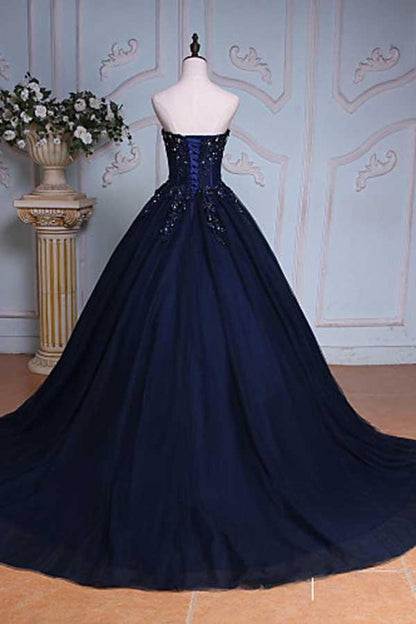 Dressime Ball Gown Sweetheart Tulle Beaded Ruffles Long Princess Dress dressime