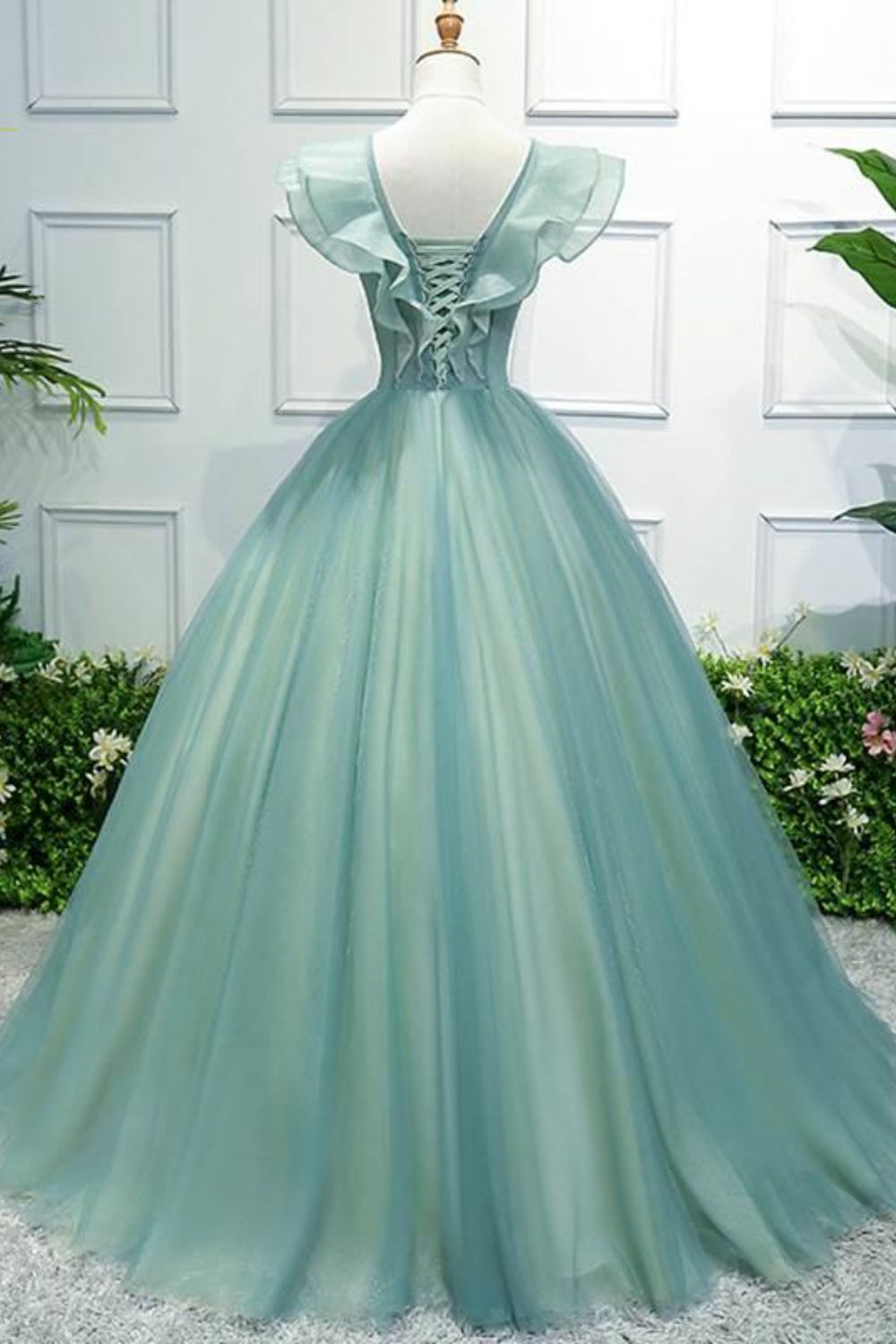 Dressime Ball Gown V Neck Organza Long Princess Dress With Appliques dressime