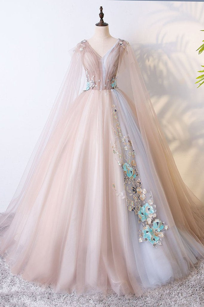 Dressime Ball Gown V Neck Tulle Sleeveless Princess Dress With Appliques dressime