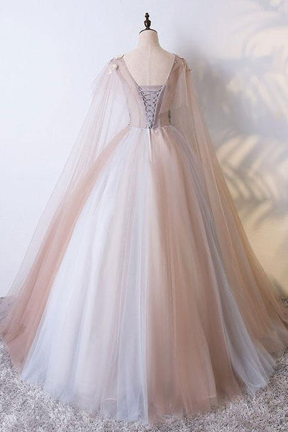 Dressime Ball Gown V Neck Tulle Sleeveless Princess Dress With Appliques dressime