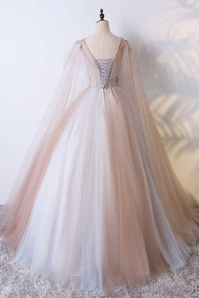 Dressime Ball Gown V Neck Tulle Sleeveless Princess Dress With Appliques dressime