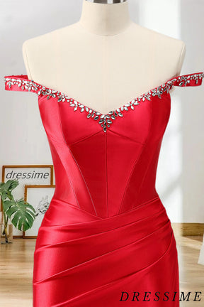 Dressime Bodycon Off The Shoulder Satin Short/Mini Homecoming Dress With Rhinestones dressime