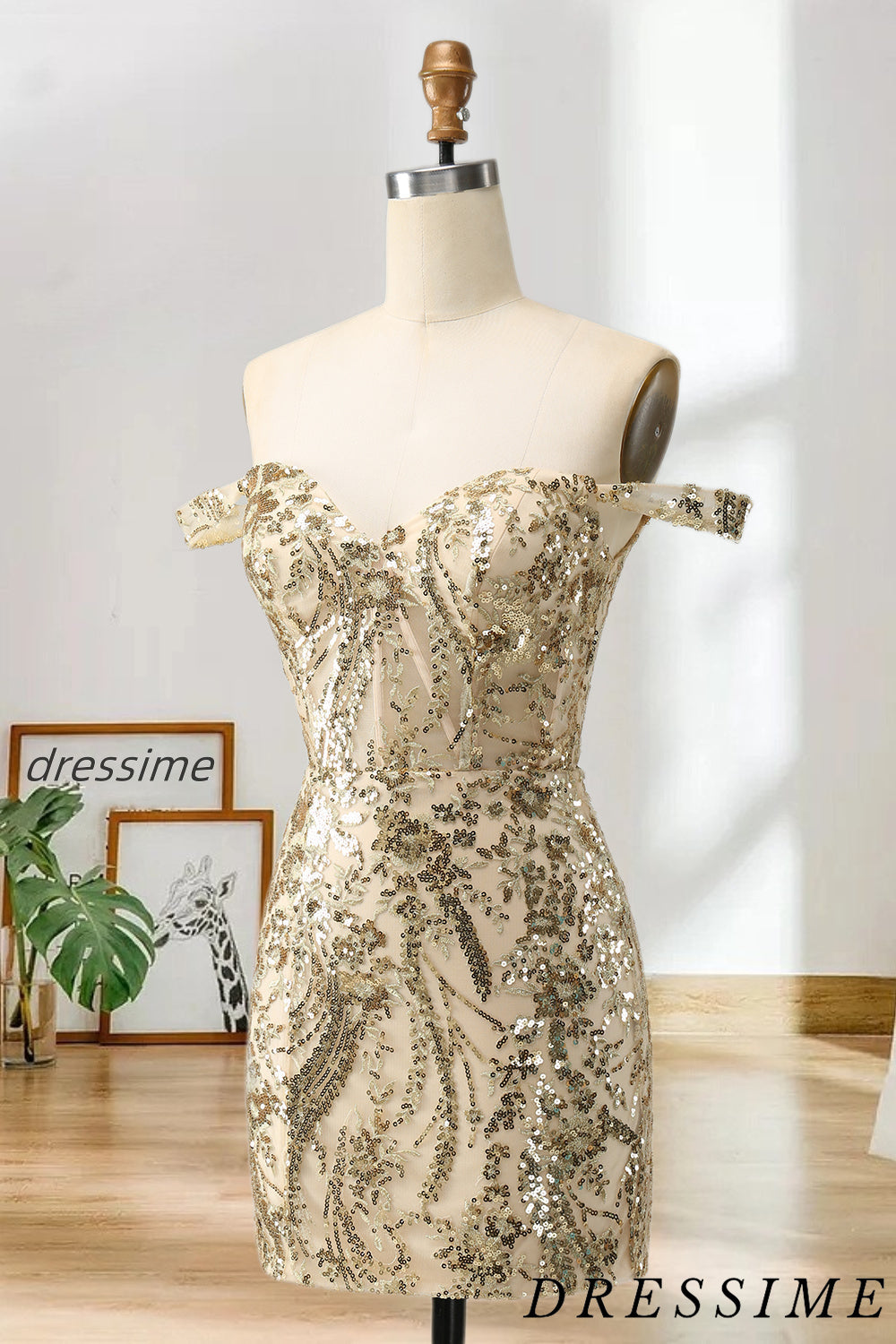 Dressime Bodycon Off The Shoulder Short/Mini Homecoming Dress with Sequin Applique dressime