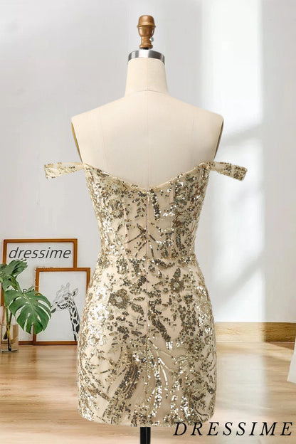 Dressime Bodycon Off The Shoulder Short/Mini Homecoming Dress with Sequin Applique dressime