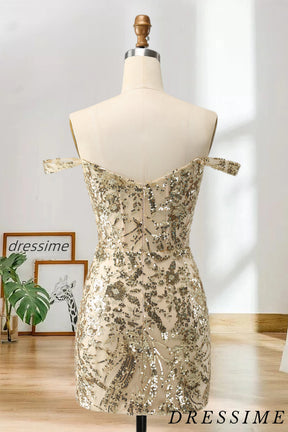 Dressime Bodycon Off The Shoulder Short/Mini Homecoming Dress with Sequin Applique dressime