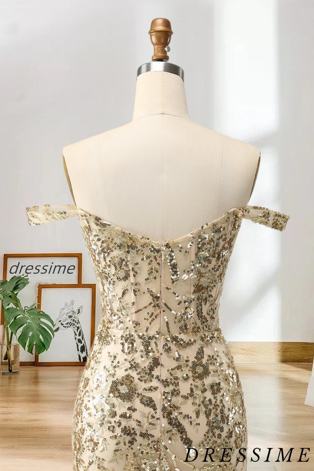 Dressime Bodycon Off The Shoulder Short/Mini Homecoming Dress with Sequin Applique dressime