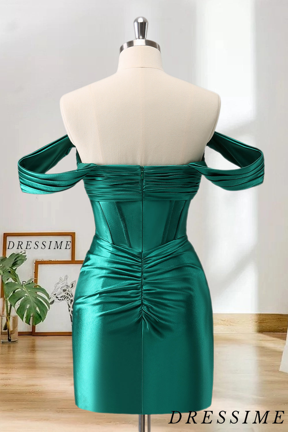 Dressime Bodycon Off the Shoulder Corset Satin Homecoming Dress dressime