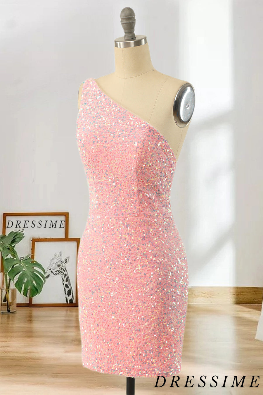 Dressime Bodycon One Shoulder Sequins Short/Mini Homecoming Dresses dressime