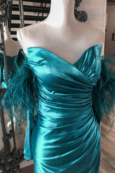 Dressime Bodycon Satin Strapless Short Homecoming Dress With Feather Sleeves dressime