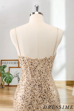 Dressime Bodycon Spaghetti Strapless Sequin Short/Mini Homecoming Dress dressime