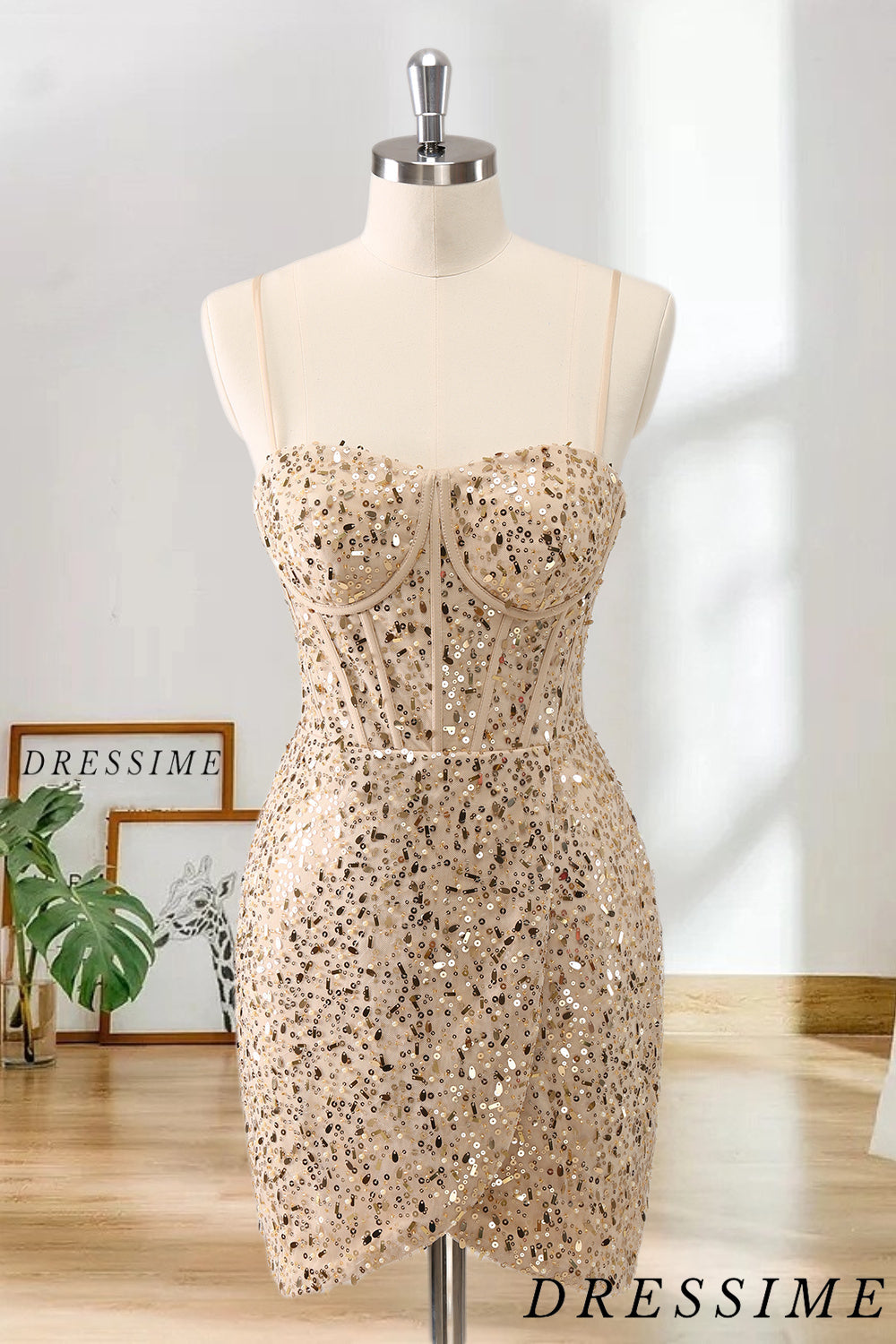 Dressime Bodycon Spaghetti Strapless Sequin Short/Mini Homecoming Dress dressime