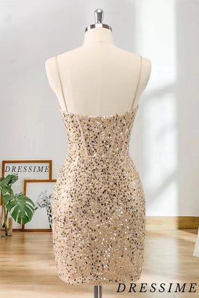 Dressime Bodycon Spaghetti Strapless Sequin Short/Mini Homecoming Dress dressime