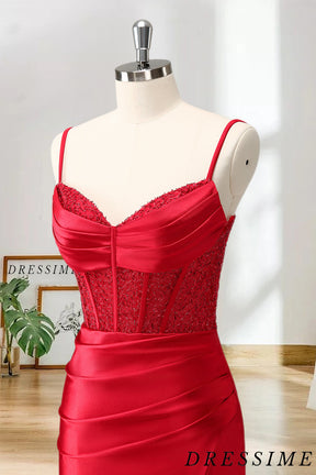 Dressime Bodycon Spaghetti Straps Satin Corset Homecoming Dress with Slit dressime