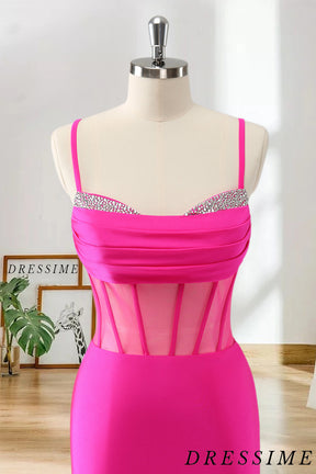 Dressime Bodycon Spaghetti Straps Satin Corset Short/Mini Homecoming Dress with Beading dressime