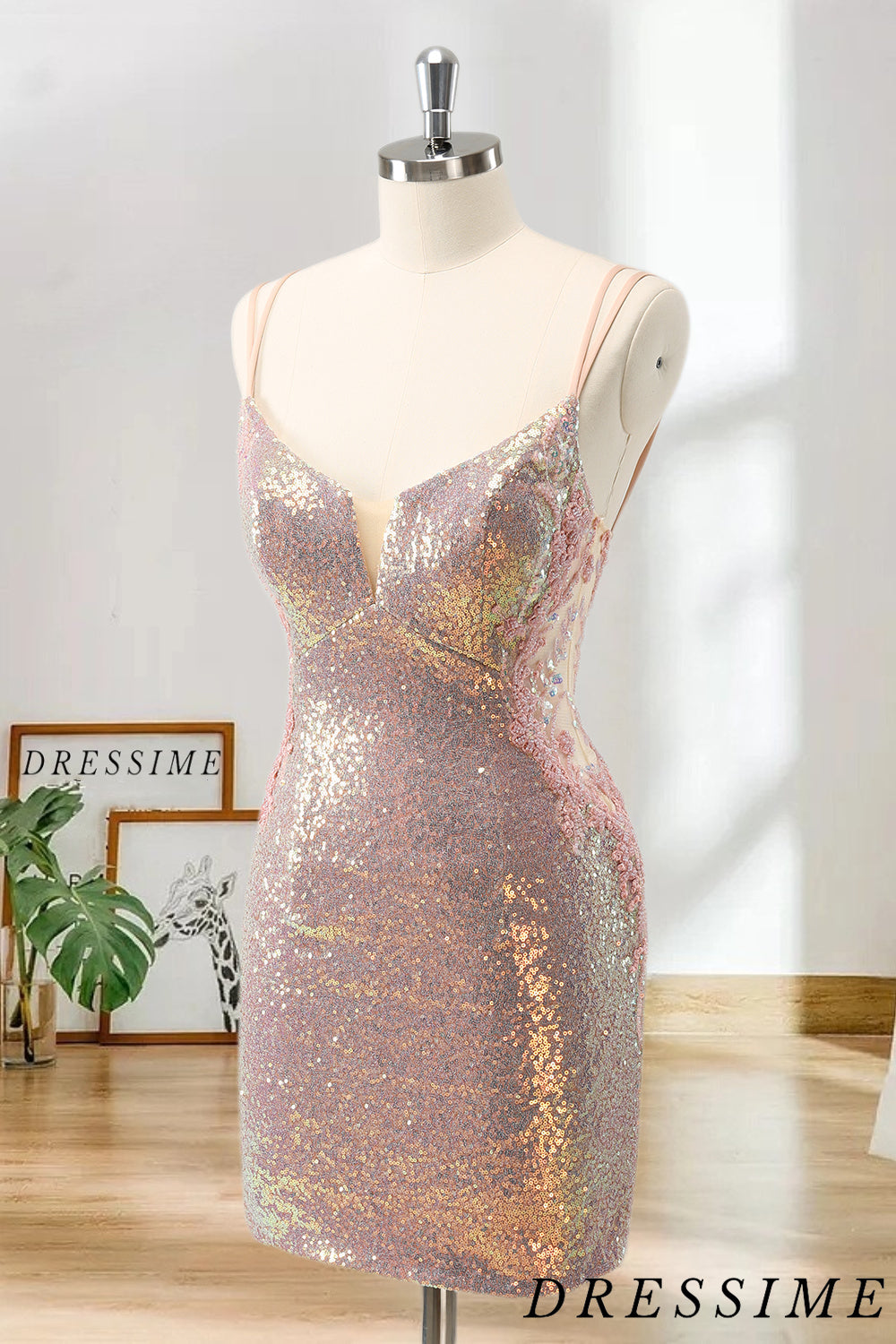 Dressime Bodycon Spaghetti Straps Sequin Short/Mini Homecoming Dress dressime