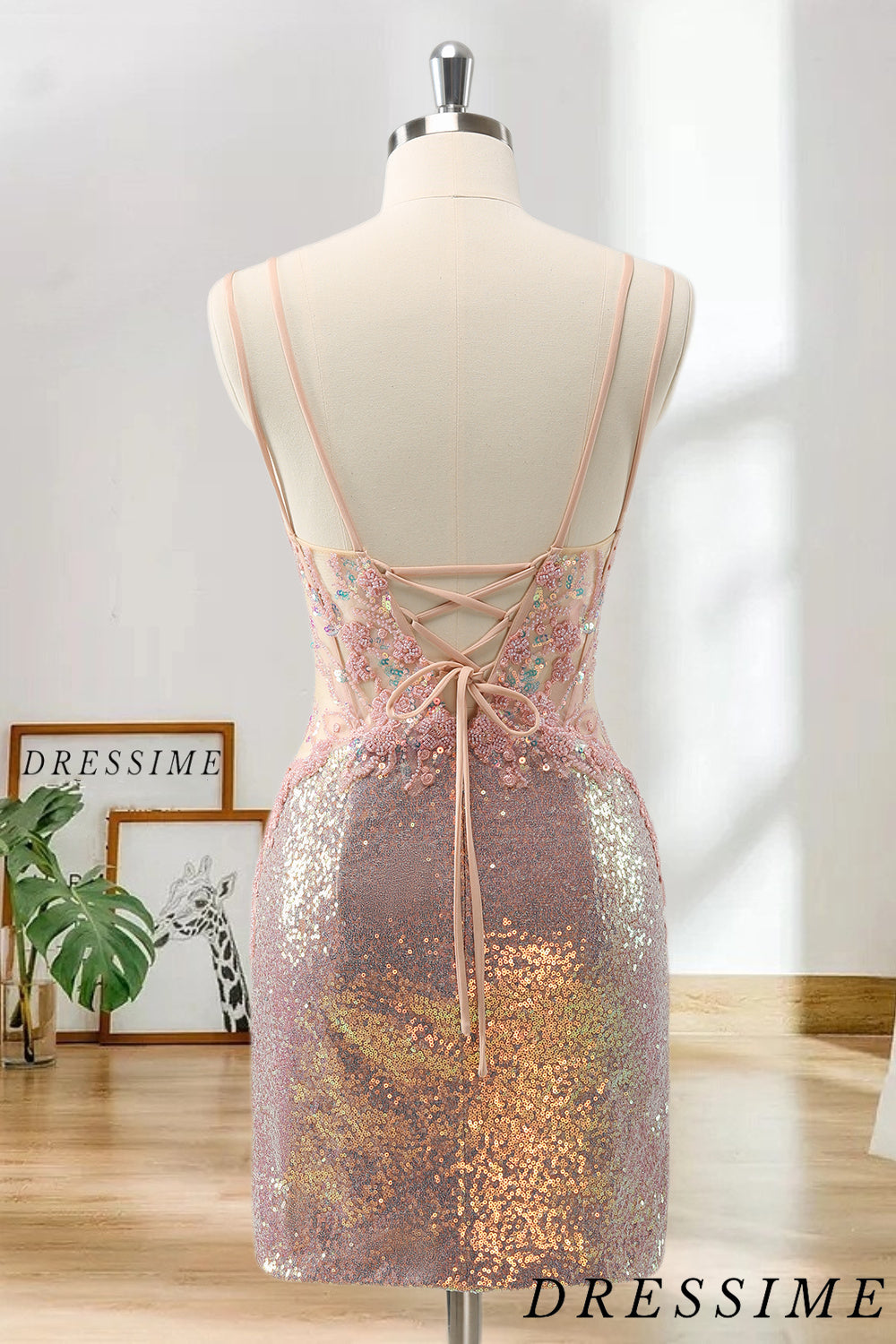 Dressime Bodycon Spaghetti Straps Sequin Short/Mini Homecoming Dress dressime