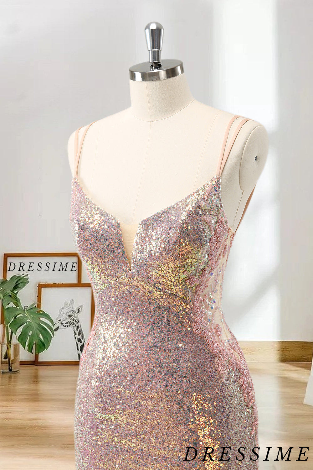 Dressime Bodycon Spaghetti Straps Sequin Short/Mini Homecoming Dress dressime