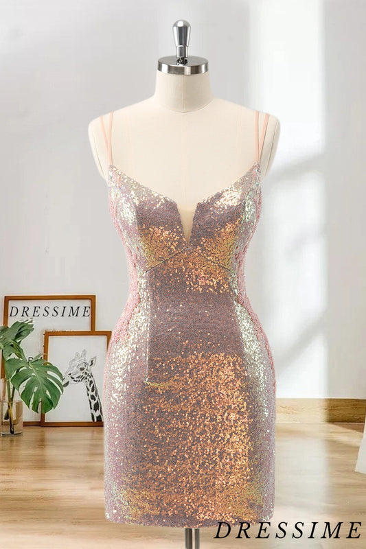 Dressime Bodycon Spaghetti Straps Sequin Short/Mini Homecoming Dress dressime