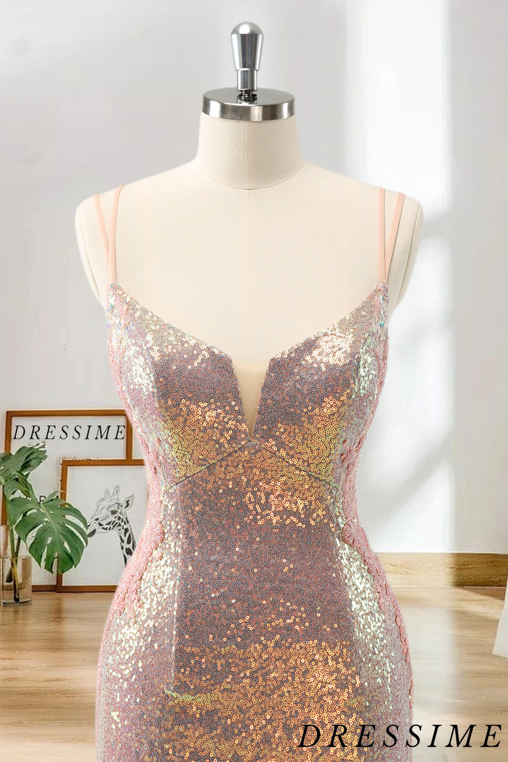 Dressime Bodycon Spaghetti Straps Sequin Short/Mini Homecoming Dress dressime