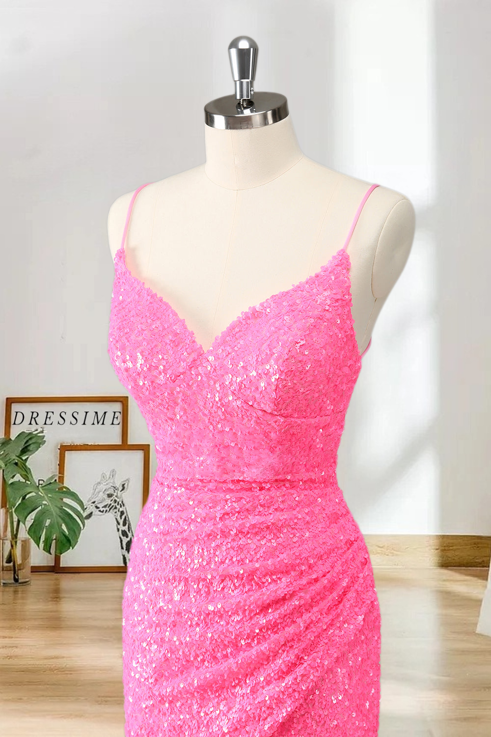 Dressime Bodycon Spaghetti Straps Sequins Short/Mini Homecoming Dress dressime