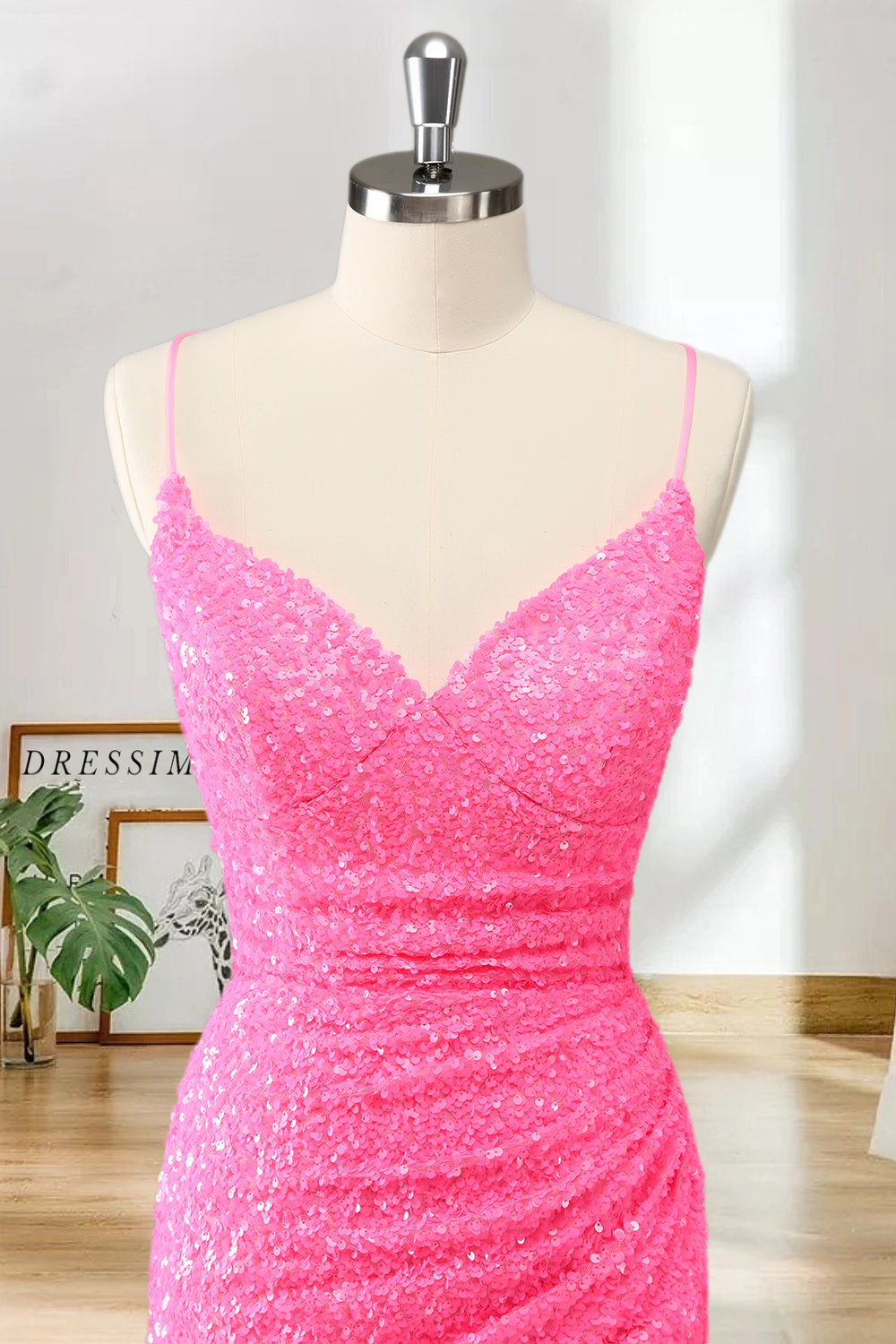 Dressime Bodycon Spaghetti Straps Sequins Short/Mini Homecoming Dress dressime