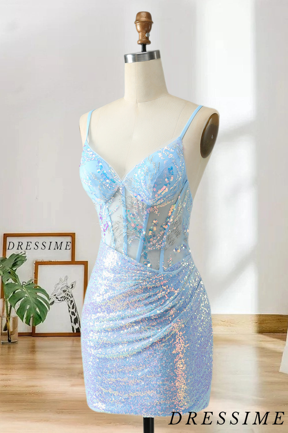 Dressime Bodycon Spaghetti Straps Short/Mini Homecoming Dress with Sequins dressime