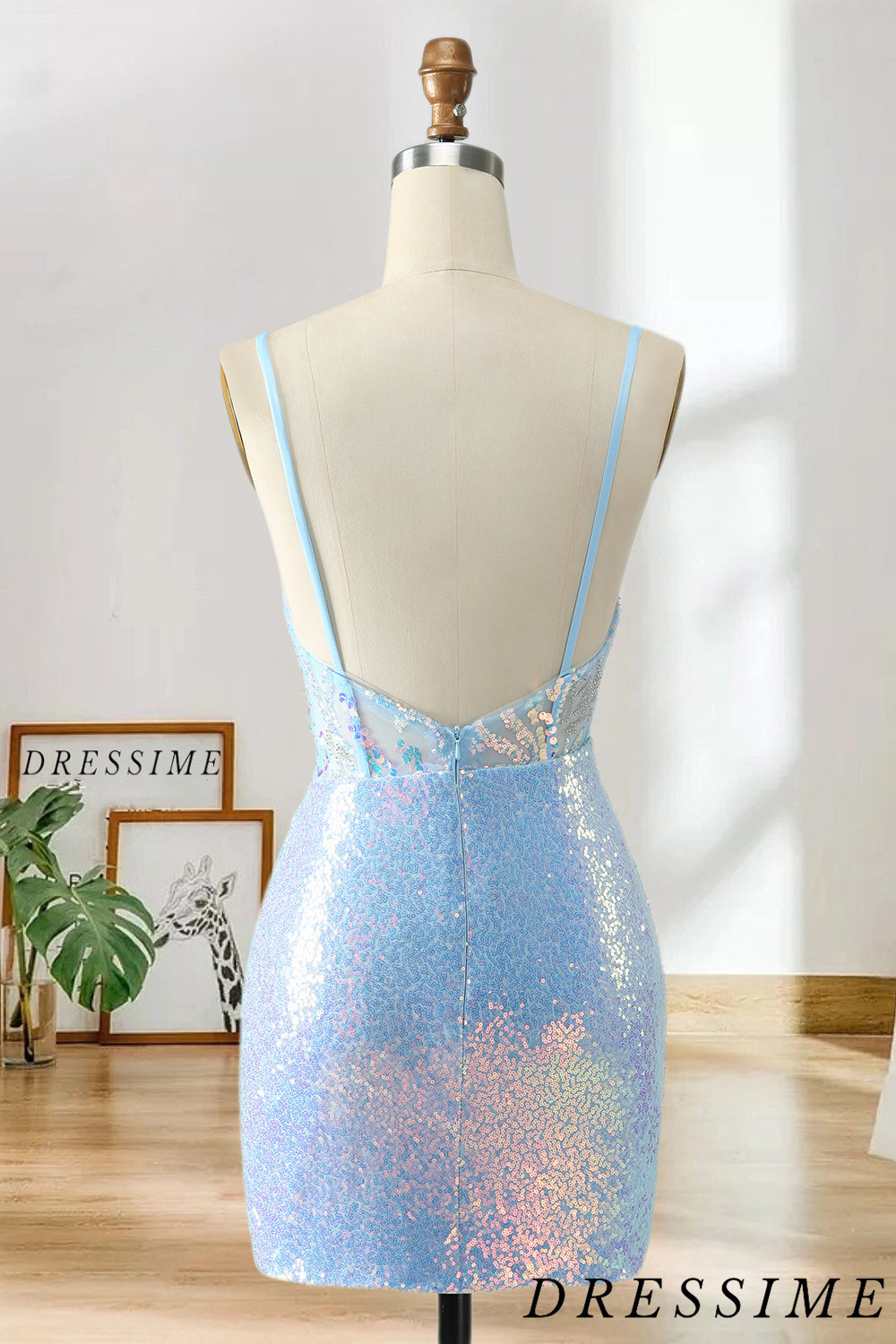 Dressime Bodycon Spaghetti Straps Short/Mini Homecoming Dress with Sequins dressime