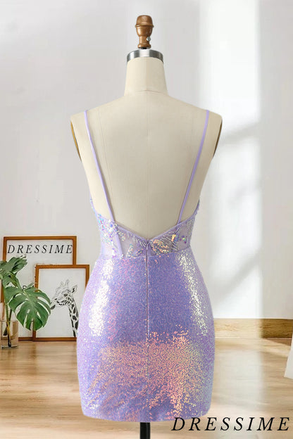 Dressime Bodycon Spaghetti Straps Short/Mini Homecoming Dress with Sequins dressime