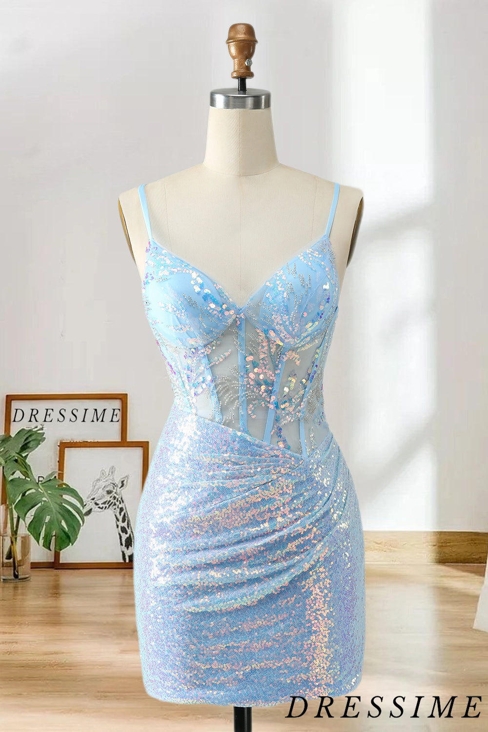 Dressime Bodycon Spaghetti Straps Short/Mini Homecoming Dress with Sequins dressime