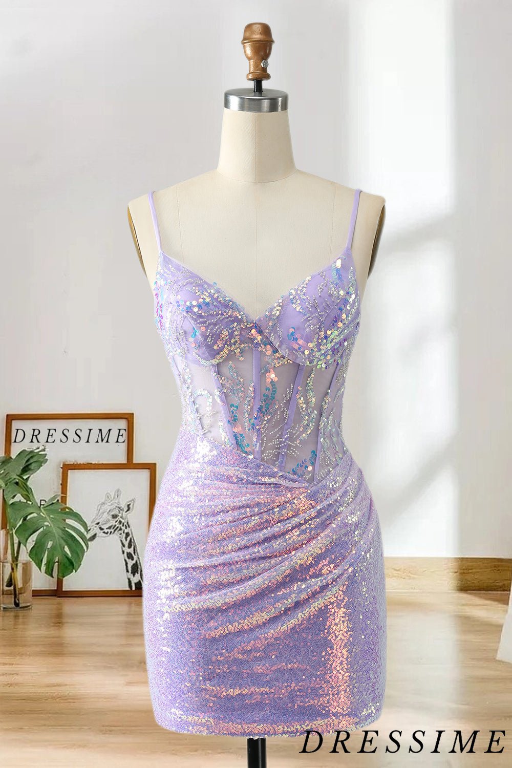 Dressime Bodycon Spaghetti Straps Short/Mini Homecoming Dress with Sequins dressime