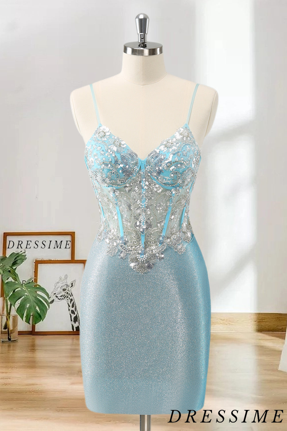 Dressime Bodycon Spaghetti Straps Tight Corset Short/Mini Homecoming Dress with Sequins dressime