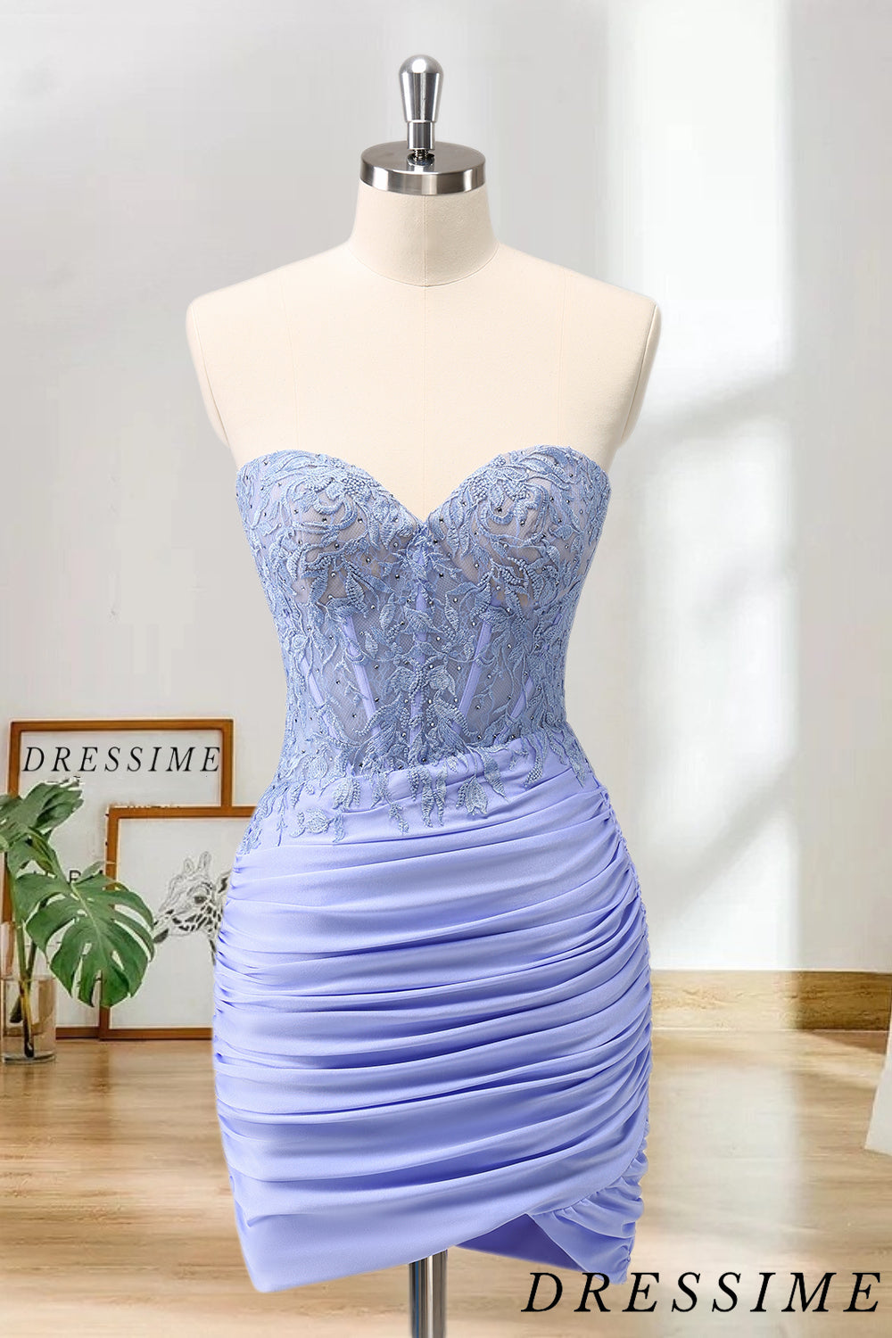 Dressime Bodycon Strapless Corset Pleated Tight Short/MiniHomecoming Dress with Appliques dressime