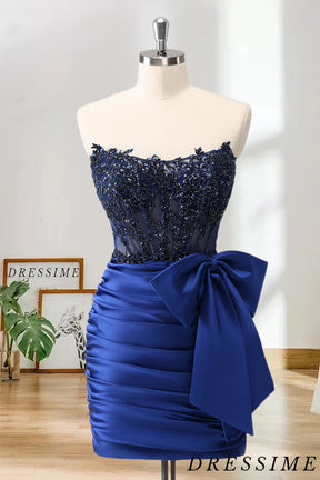 Dressime Bodycon Strapless Satin Tight Short/Mini Homecoming Dress With Beaded Appliques dressime