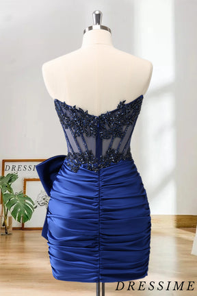 Dressime Bodycon Strapless Satin Tight Short/Mini Homecoming Dress With Beaded Appliques dressime