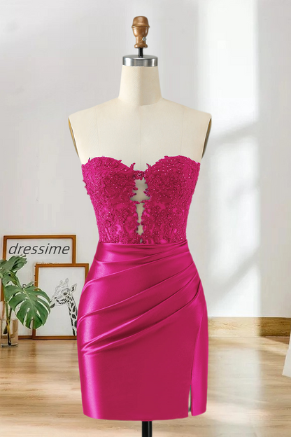 Dressime Bodycon Sweetheart Satin Lace Short/Mini Homecoming Dress With Keyhole dressime